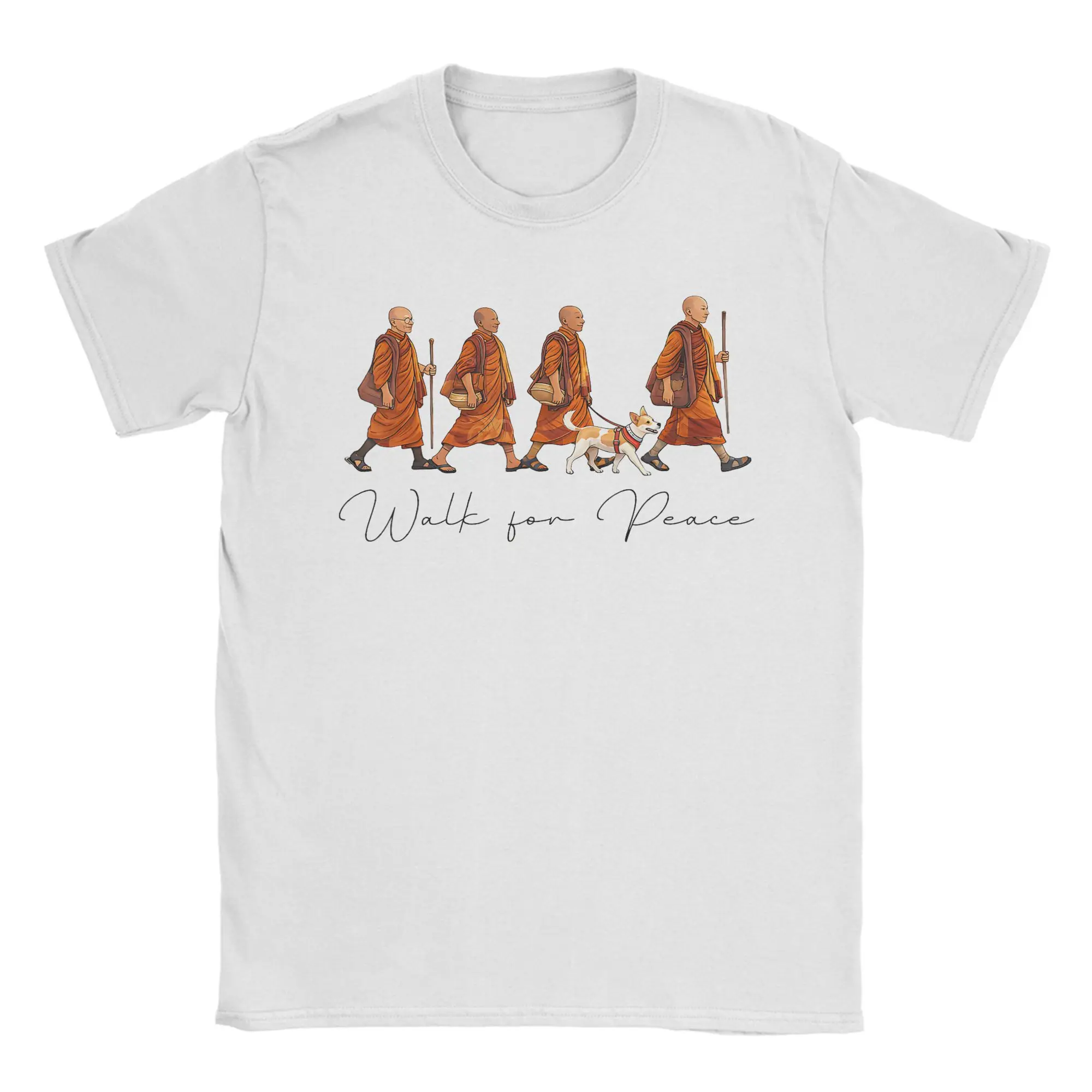 Peace Walking Monks And Aloka Dog Walk For Peace T-Shirt for Men Funny Pure Cotton Tees O Neck Short Sleeve T Shirt Gift Clothes