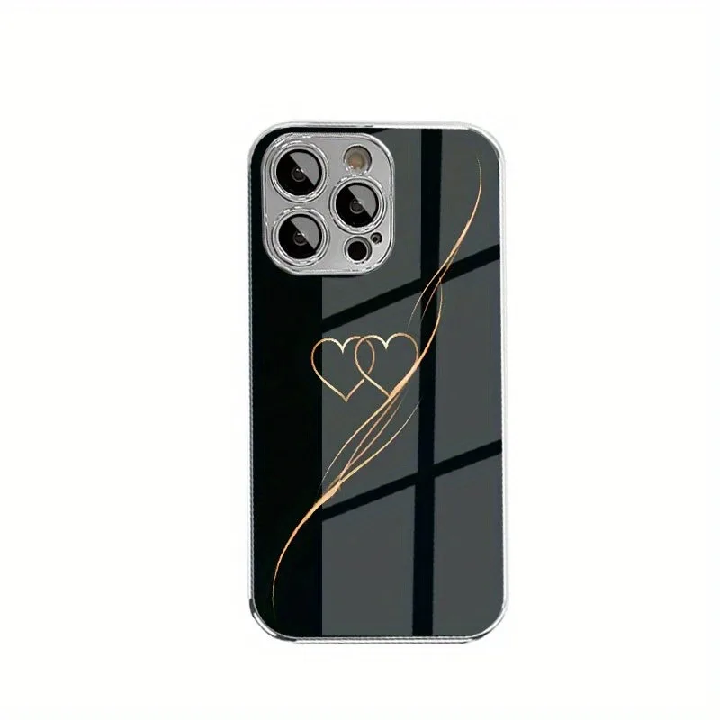 Golden Line Herz-Design, gehärtetes Glas, galvanisierte Handyhülle für iPhone 17, 16, 15, 14, 13, 12, 11, Pro Max Plus 16E 17 Air Cover