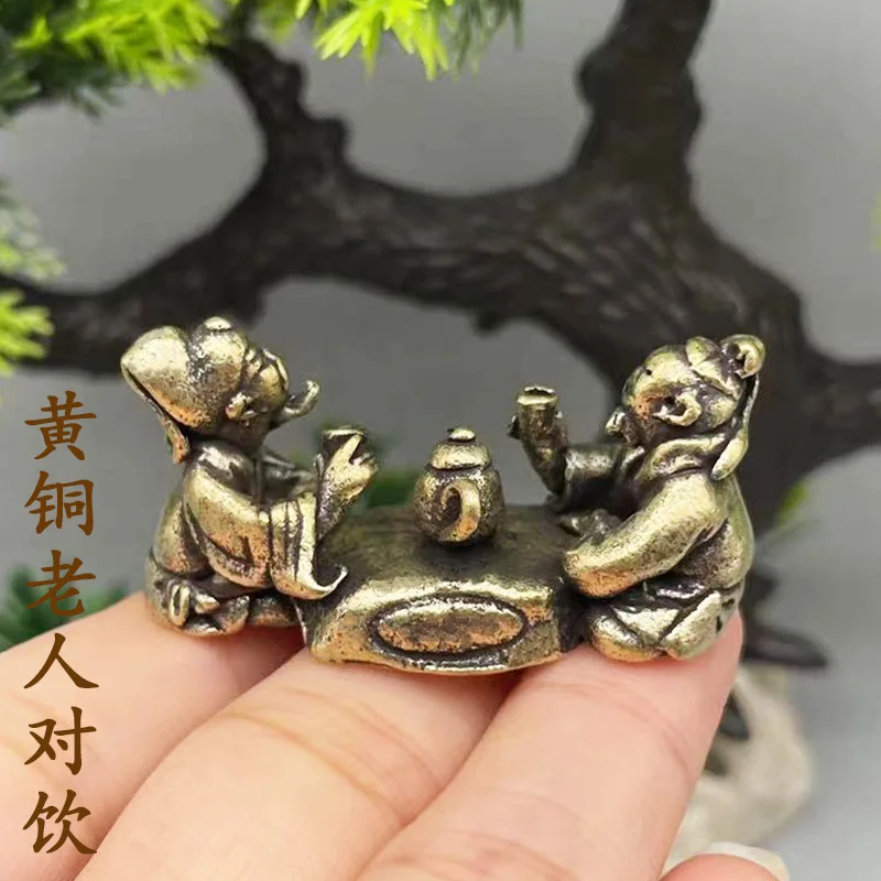 Tea Ceremony Chess Painting Calligraphy Bronze Sculpture Old Man Playing Chess Small Ornament Pure Solid Brass Figure Bronze Han