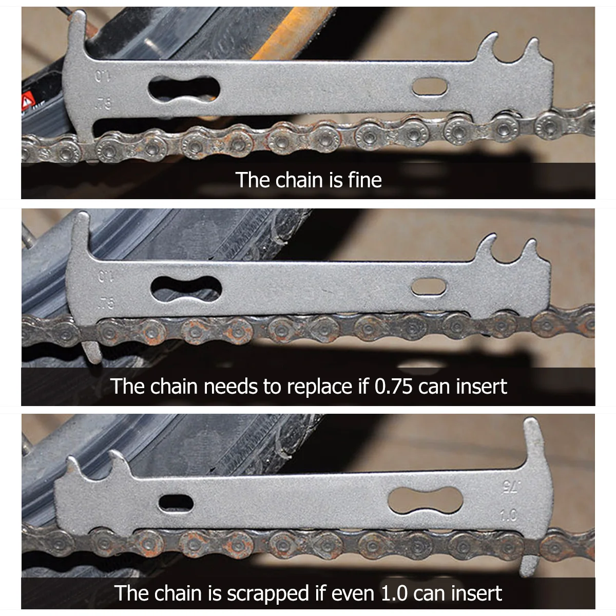 Bike Chain Wear Indicator Mini Size Portable Tool Chain Gauge Repair Checker Compatible with All Chains Easy to Use for Bike