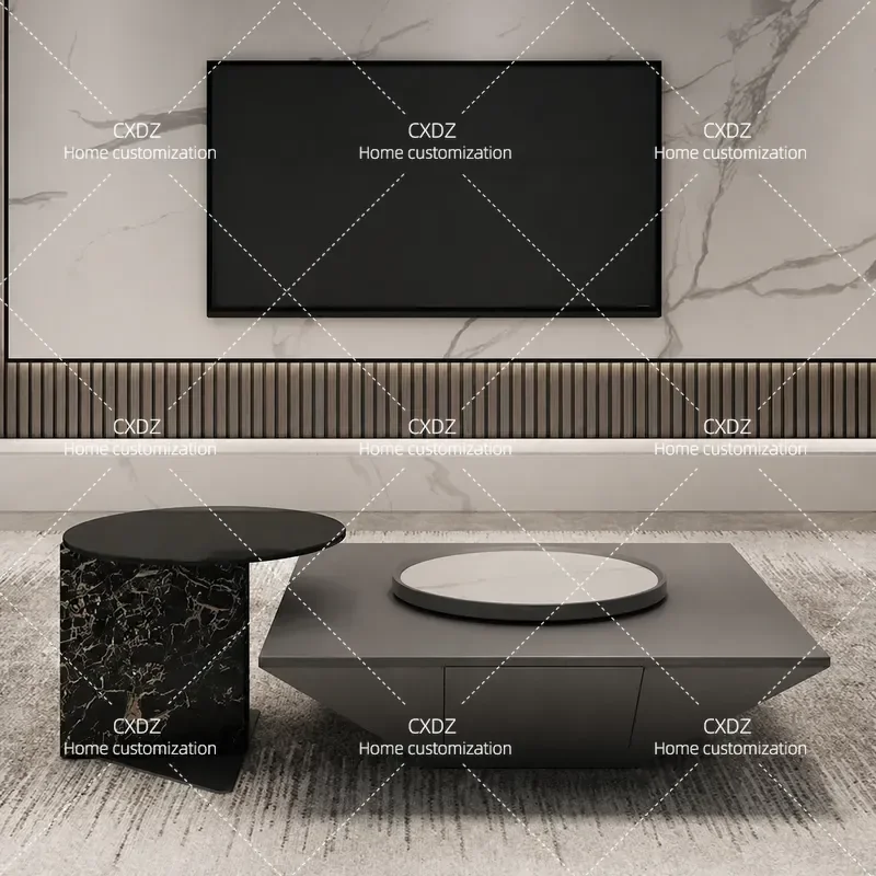 2024 New Light Luxury Square Coffee Table Inverted Triangular Suspension Modern Simple Rock Slab Turntable Living Room