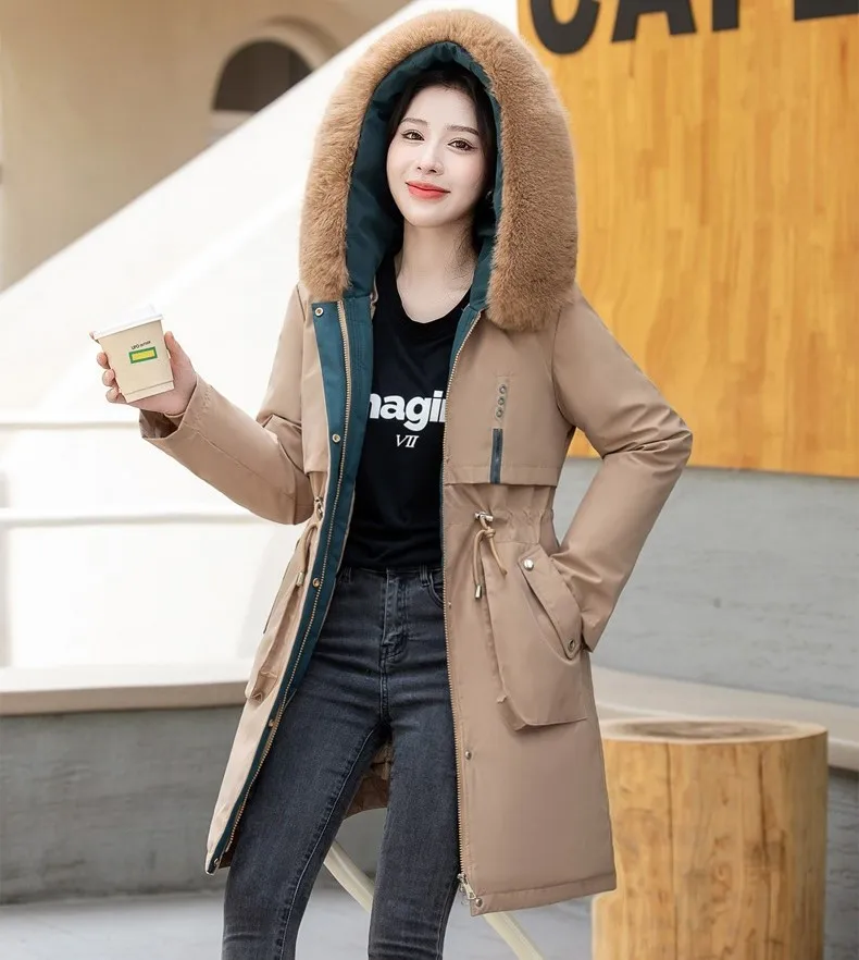 Women's Leopard Print Biker Parka bow accent detail showing satin finish and reinforced attachment stitching