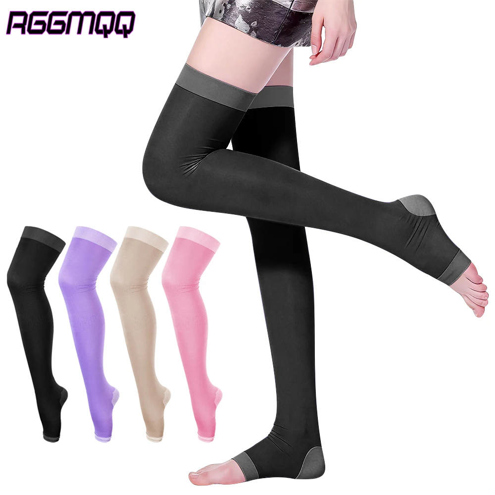 1Pair Open Toe Thigh High Compression Sleep Socks Women Slimming Beauty Leg Stockings Elastic ,Varicose Veins Leg Support Socks