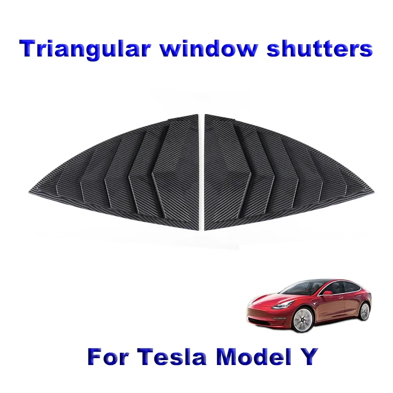 

For Tesla Model Y 2021 ModelY2020 Carbon Fiber Blinds Decoration Rear Triangular Window Spoiler Louver Shutter Cover Accessories
