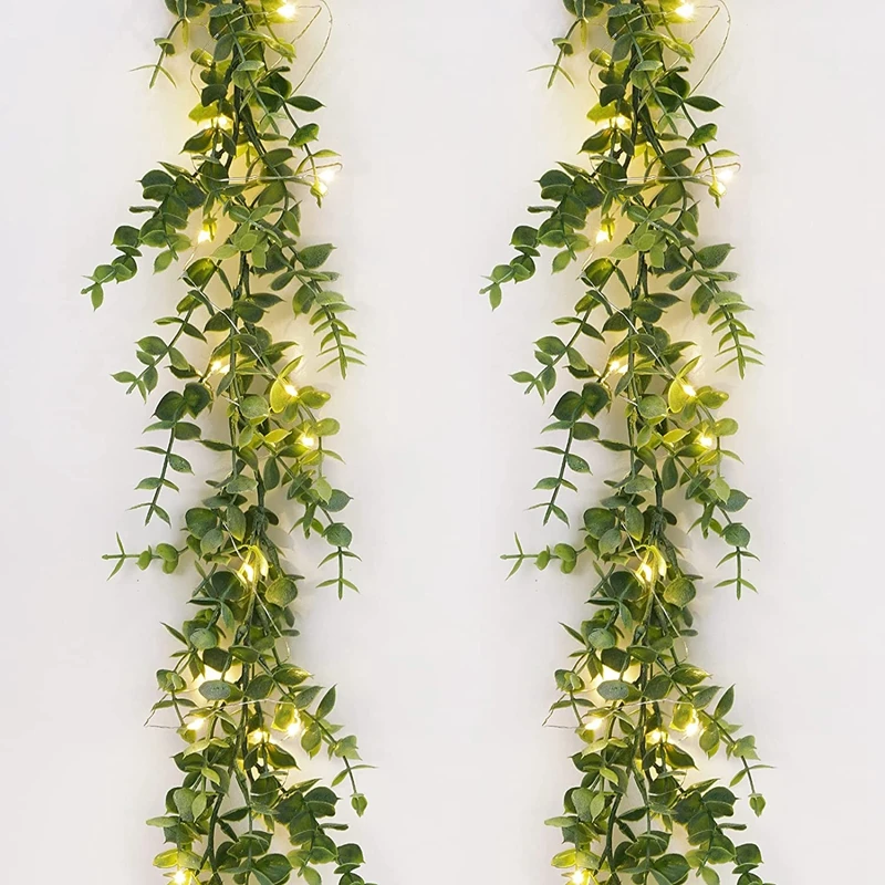 Glowing in Dark Wall Hanging Artificial Plant Vine Decorations for Home Garden Decor LED 180cm Fake Eucalyptus Ivy Garland