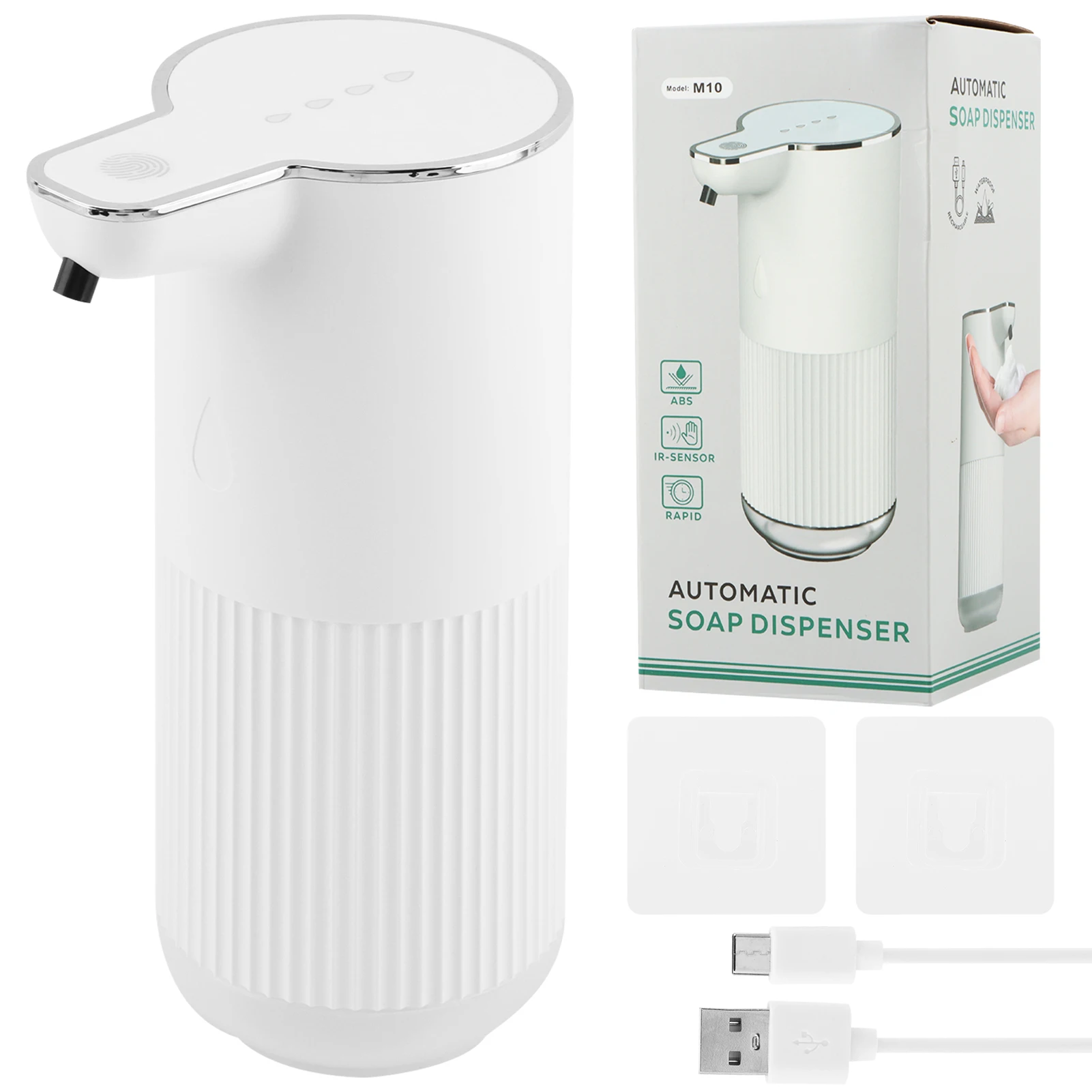 Restaurant Automatic Foaming Soap Dispenser Bathroom Hotel USB C Rechargeable White 4 Level Adjustable With Indicator Touchless