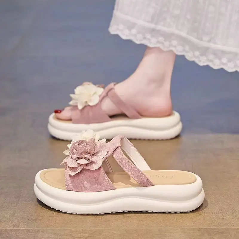 

Women's Summer Flower Thick Sole Beach Slippers Soft Sole Non Slip Open Toe Lightweight Home Slippers Outdoor Vacation Slippers