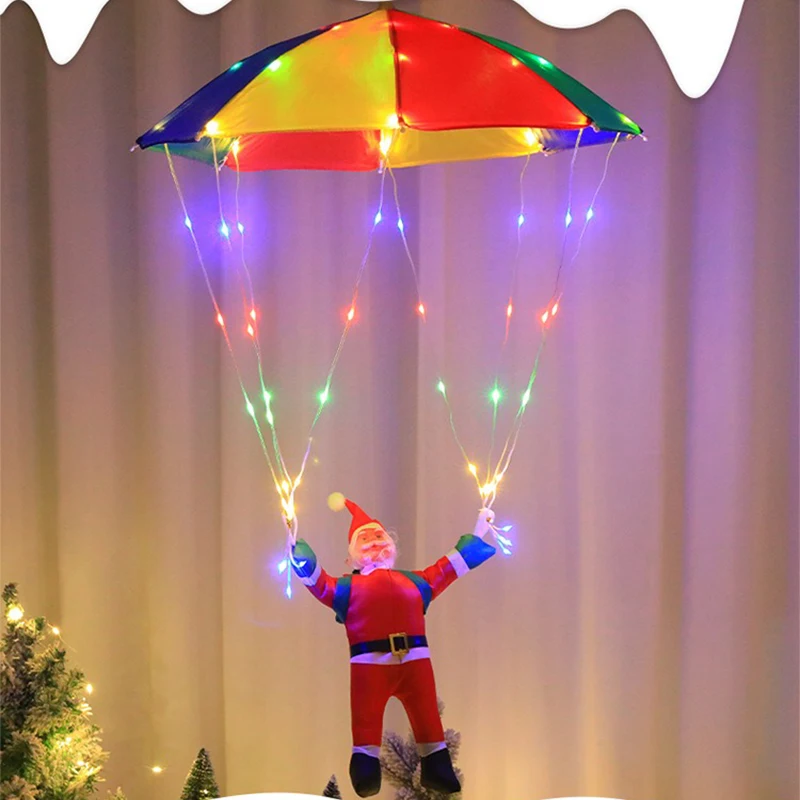 Parachute Lighting Fixture Santa Claus Hanging Deco Leather Wire Lamp Christmas Holiday Party Eaves Courtyard LED Light String