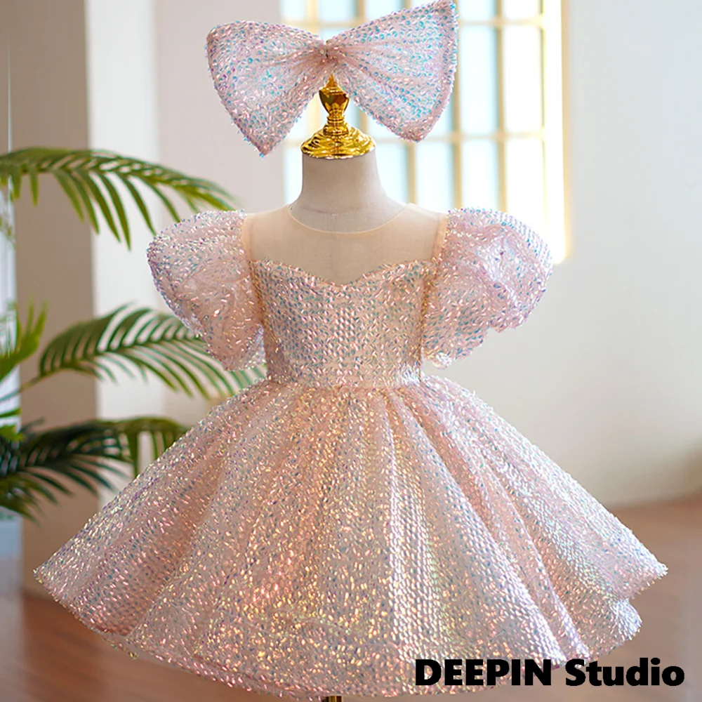 

Girls Flower Princess Sequins Dress 2024 New Children's Girls Birthday Dress Princess Dress Children's Host Performance Costumes