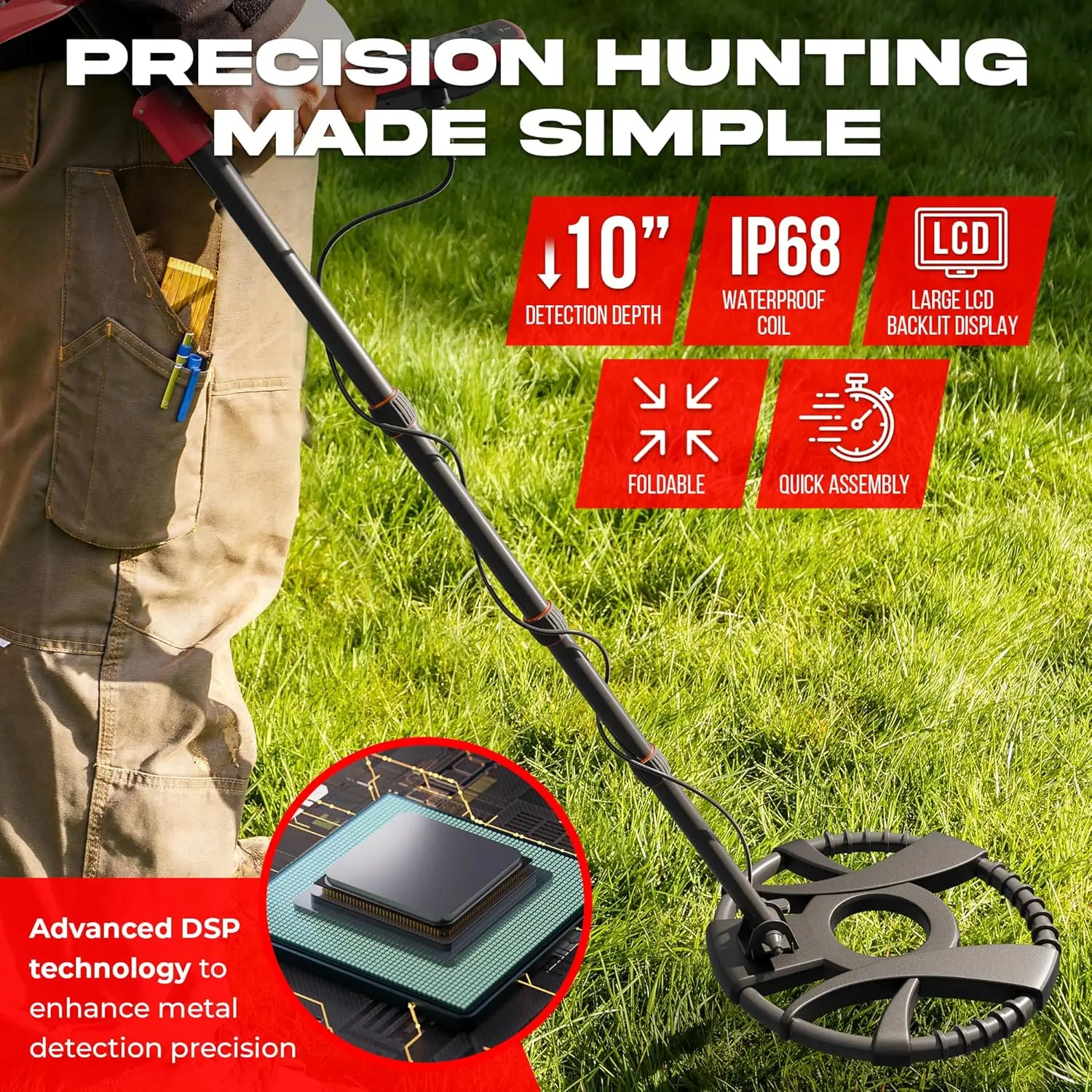 Beach Metal Detecting for Adults, Waterproof with Pin Pointer, 5 Modes, Headphones, Bag, Dagger, ip68 Coil, Gold Detector