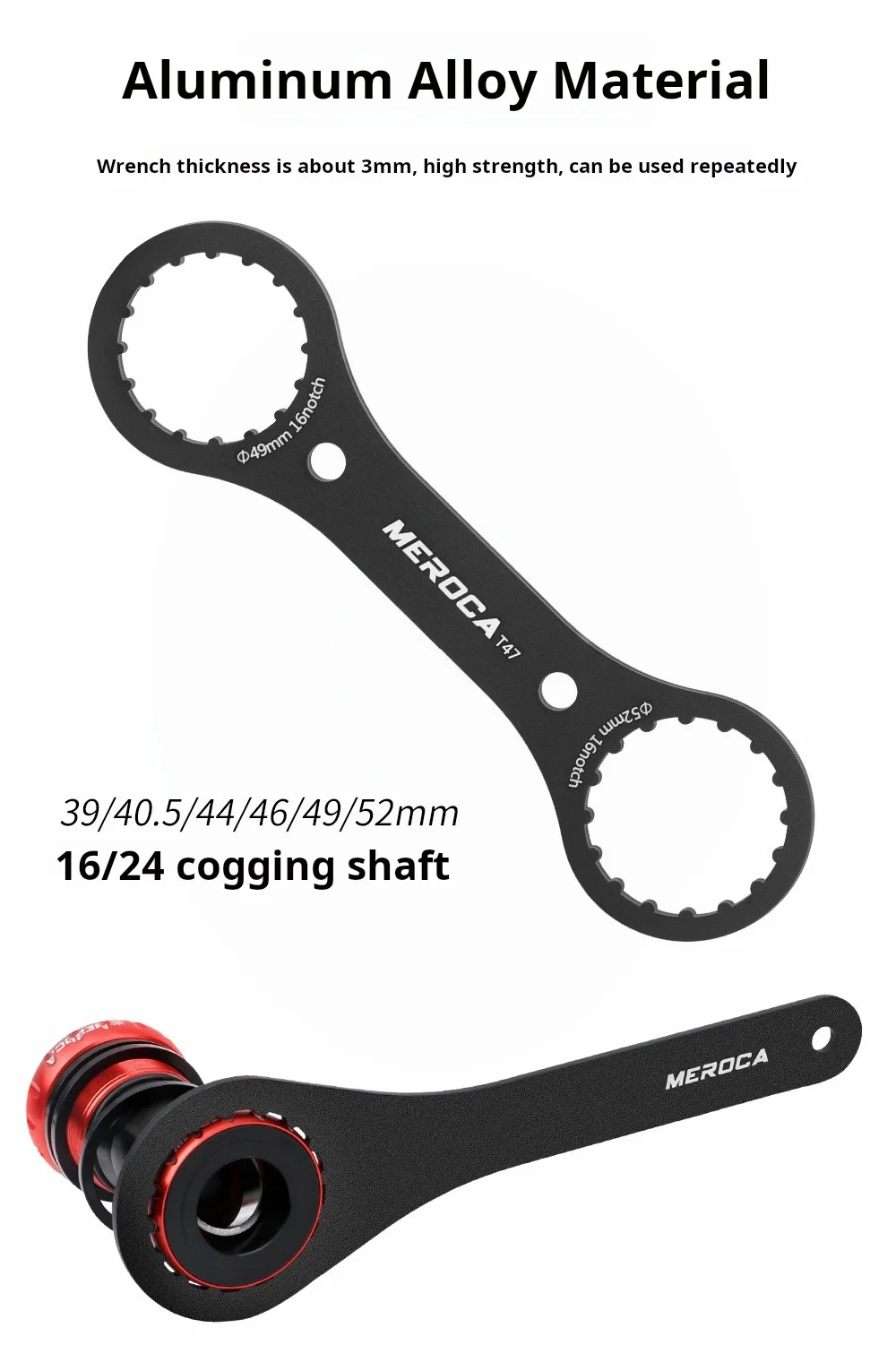 MEROCA Fahrrad-Innenlager-Schlüssel 44/46/39/40,5/49/52mm 16/24 Notch T47 Notch für IXF GXP Montage Reparatur Fahrradwerkzeug – Detail 3