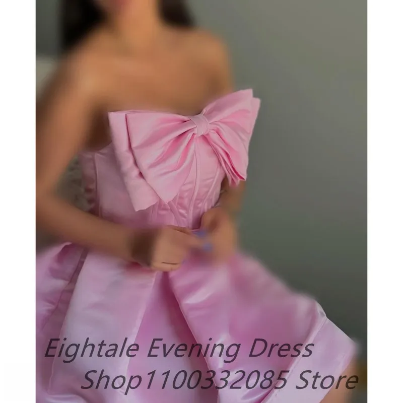 Eightale Pink Mini Prom Dress Satin Corset Strapless Bow Homecomming Dress Abiye Formal Party Gown Vestidos de gala image 4