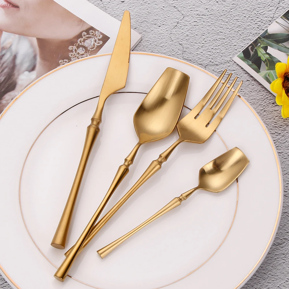 24/32Pcs Gold Cutlery Stainless Steel Tableware Western Dinner Set Mirror Sliver Knife Fork Spoon Matte Kitchen Utensils