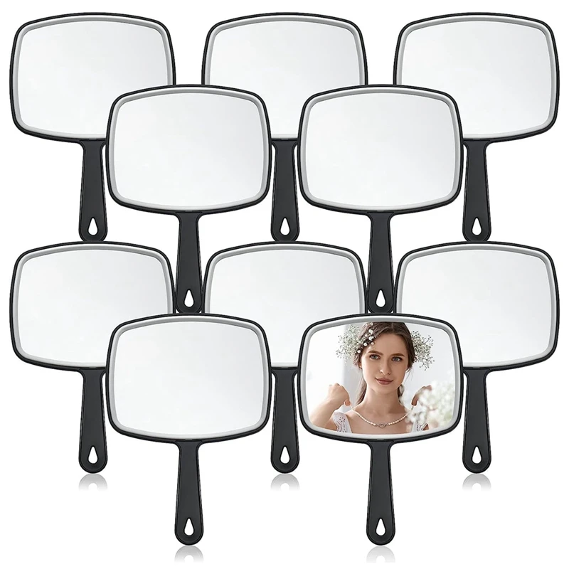 

10Pcs Portable Black Handheld Mirror Wall Mirror With Handle Multi Barber Mirror For Vanity Makeup Salon Travel