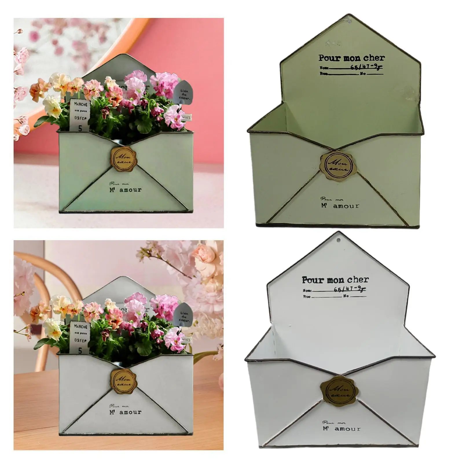

Chic Metal Wall Planter Envelope Shape Wall Vase Plant Holder Flower Pot for Indoor Outdoor Garden Wall Home Decoration