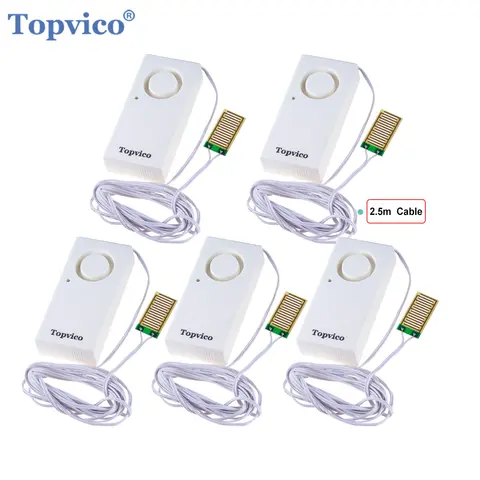 가정용 Topvico 누수 감지기, 지하실, 배수 펌프, 싱크대 아래, 수분 경보 센서, 120dB 배터리 작동 2.5m 케이블