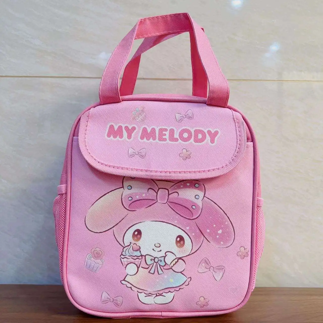 Sanrio-fiambrera con patrón de dibujos animados de Hello Kitty, bolso de lona de PU Kuromi, bolsa de viaje portátil de gran capacidad para niña