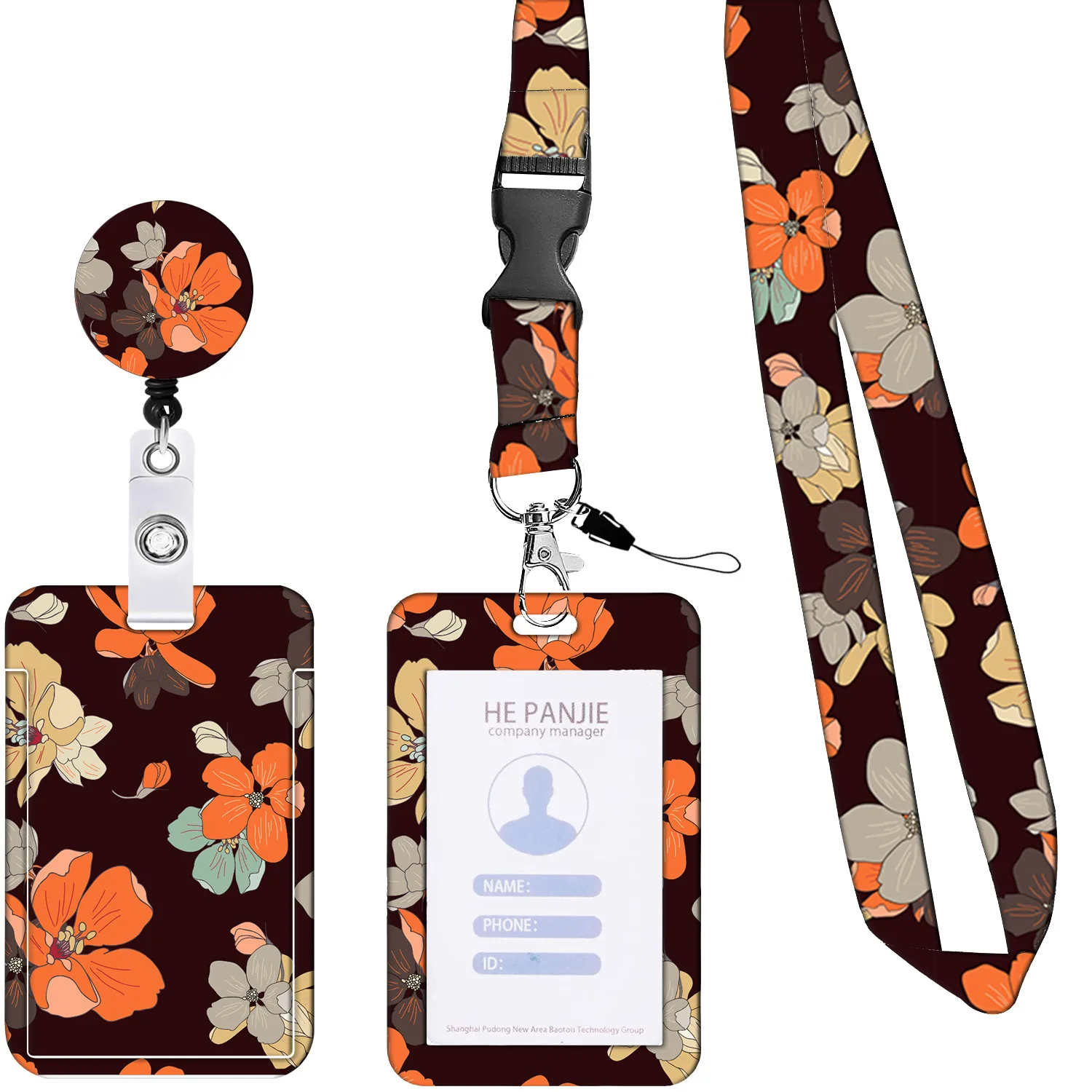 3pcs/set Sunflower Badge ID Card Sleeve Mobile Phone Strap UV Printed Retractable Keychain Card Holder ID Badge Holder