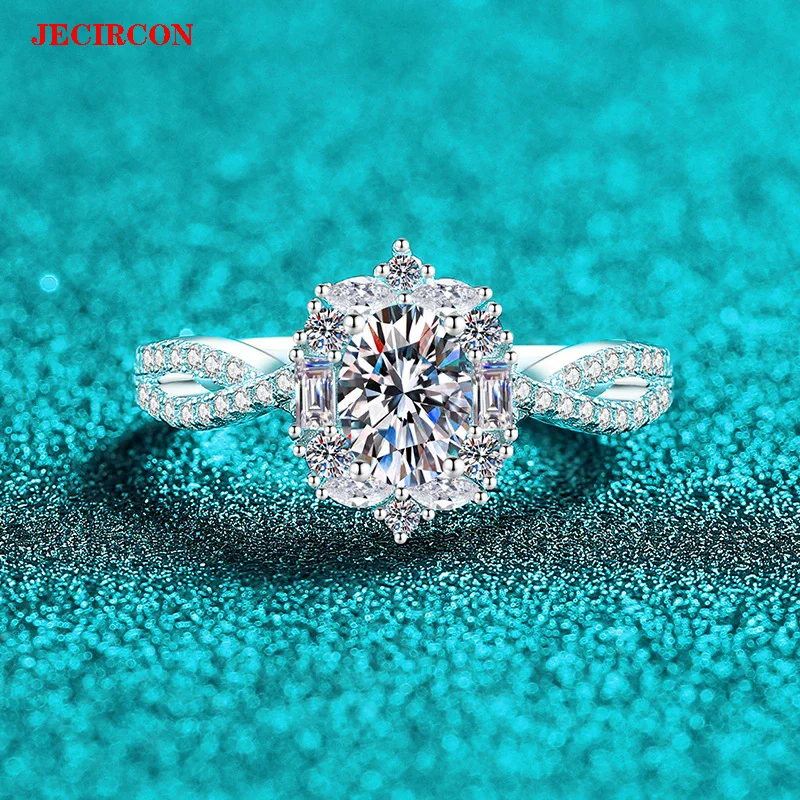 

JECIRCON женское кольцо из стерлингового серебра 925 пробы 1 карат с муассанитом, роскошные нежные элитные ювелирные изделия овальной огранки, модное обручальное кольцо