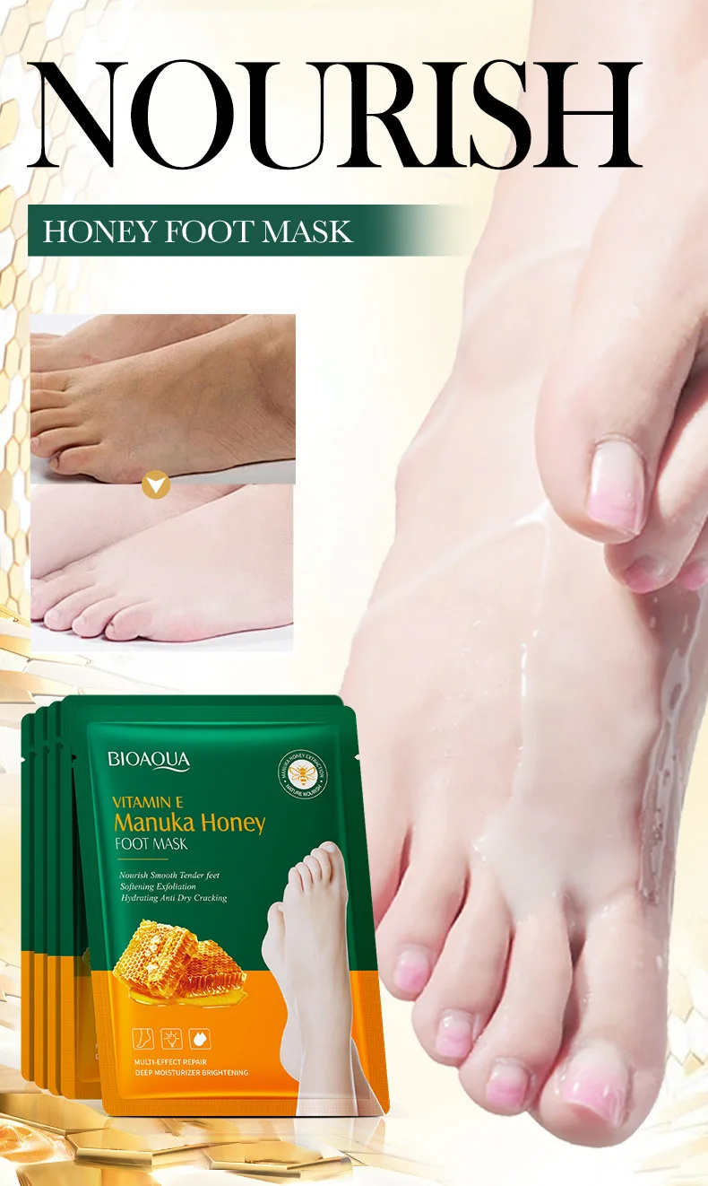 Description Picture 2 of item5 Pairs BIOAQUA Honey Exfoliating Foot Mask Feet Pedicure Remove Dead Skin Moisturizing Foot Exfoliator Feet Masks Skin Care