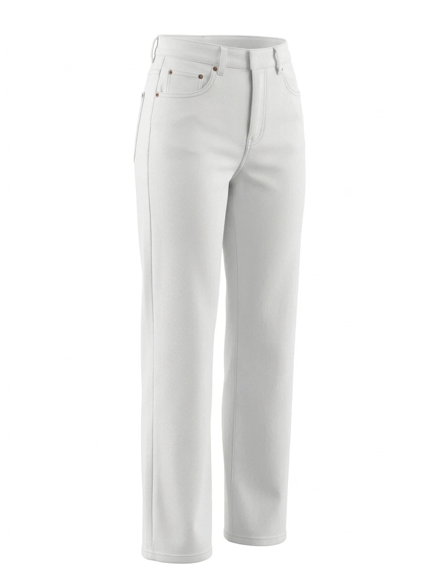 

Comfortable White Denim Jeans Nine-Piece Mask Ladies' Spring Summer Mid-Elastic Natural Waist Cone Shape Denim Fabric Zipper