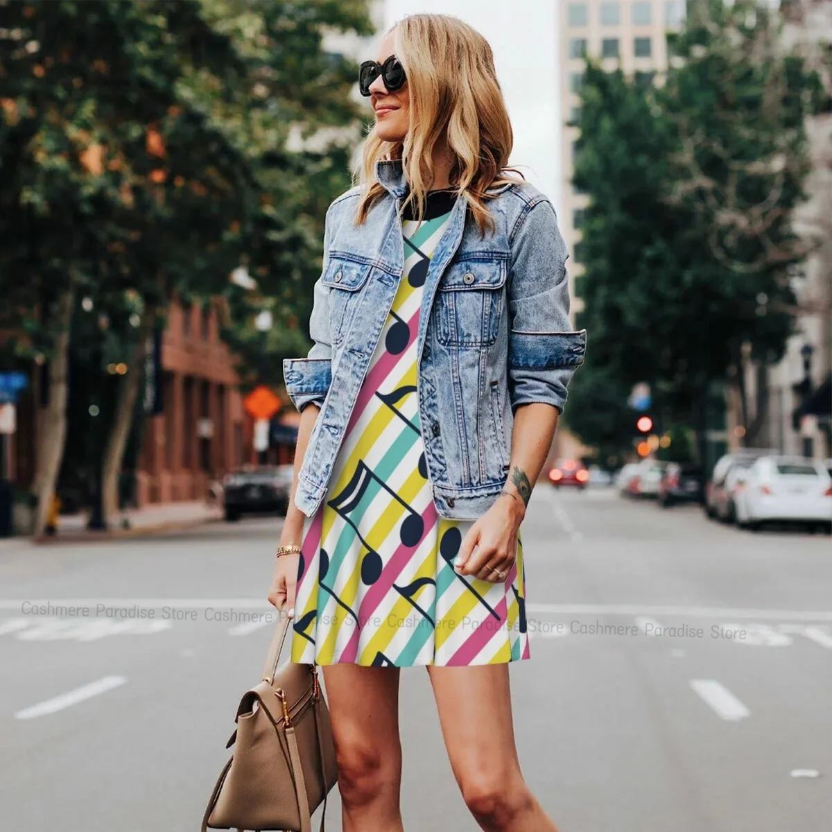 Robes d'été pour femmes, t-shirt de plage, sans manches, Note de musique, décontracté, ample, débardeur, 2025