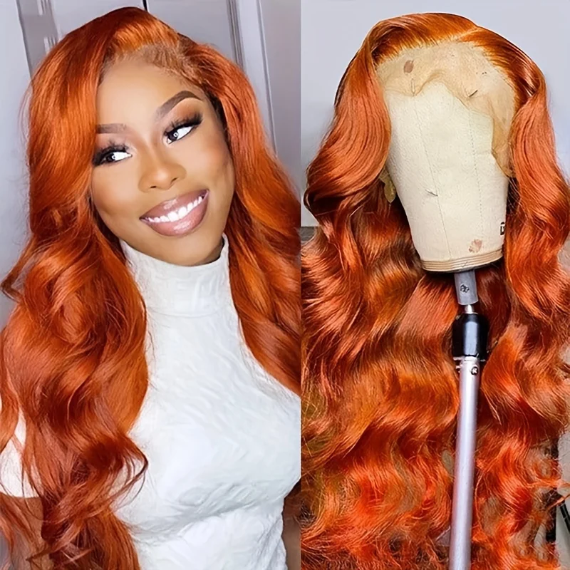 

13x4 Lace Wigs Transparent Lace Wig 30 inch 200 Density Body Wave Ginger Orange 13x6 HD Lace Front Human Hair Wigs For Women