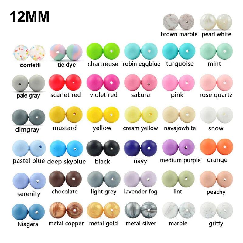 LOFCA Silicone Beads 12mm Round Baby Teething Necklace Food Grade Teether Oral care For Round Silicone Beads BPA Free Set