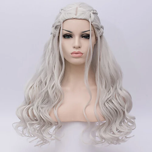 Imagen 2 del producto HAIRJOY-pelucas de Cosplay de pelo sintético para mujer, peluca trenzada larga plateada, disfraz de Reina Lolita