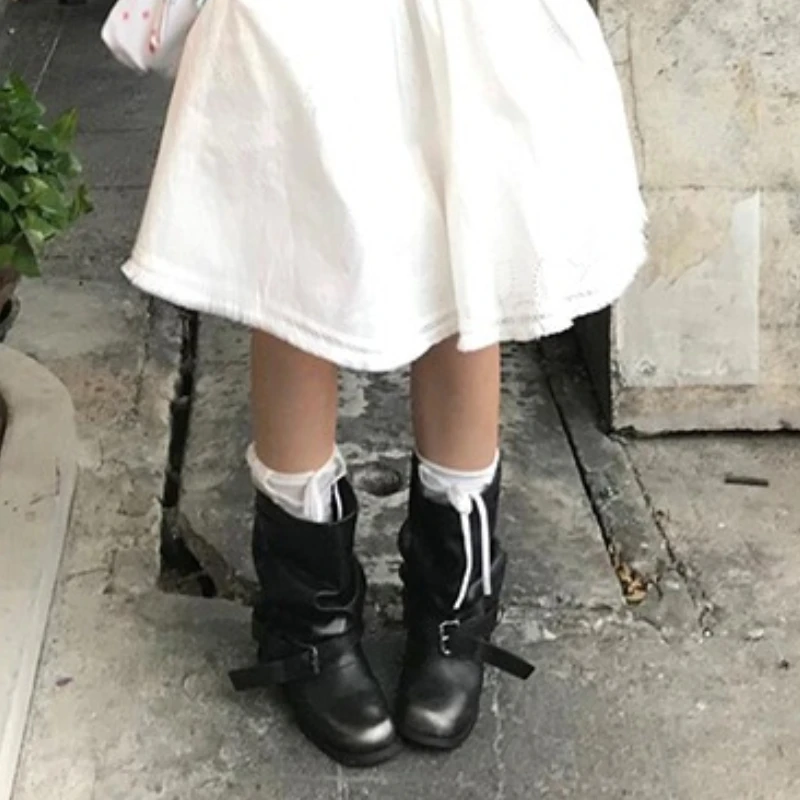 بسيطة وعالية الجودة النمط الغربي المرأة مطوية التمهيد رقيقة الرجعية فارس التمهيد الصيف قصيرة التمهيد جديد 2025 فوق الركبة الأحذية #4