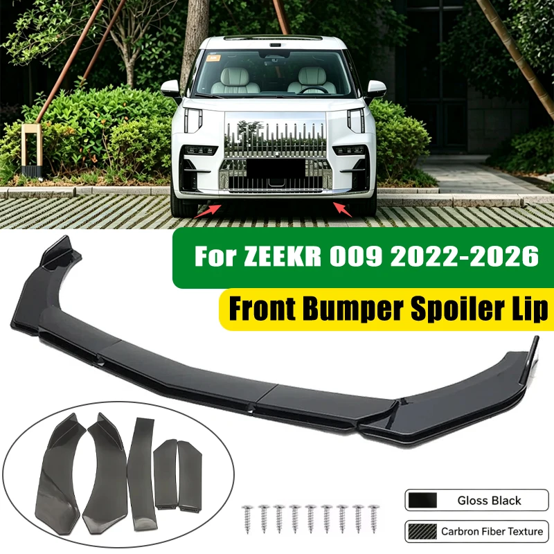 For ZEEKR 009 2022-2026 5Pcs ABS Car Front Bumper Lip Spoiler Splitter Body Kit Canard Tuning Accessories