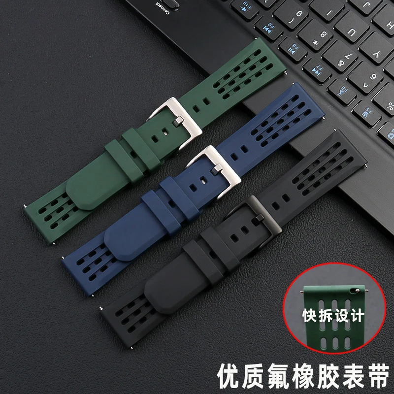 For Rado Captain Cook Tudor Mido Casio Watch FluoroRubber Watch strap Huawei GT Men\'s Quick Release Chain Green Black 20mm 22mm