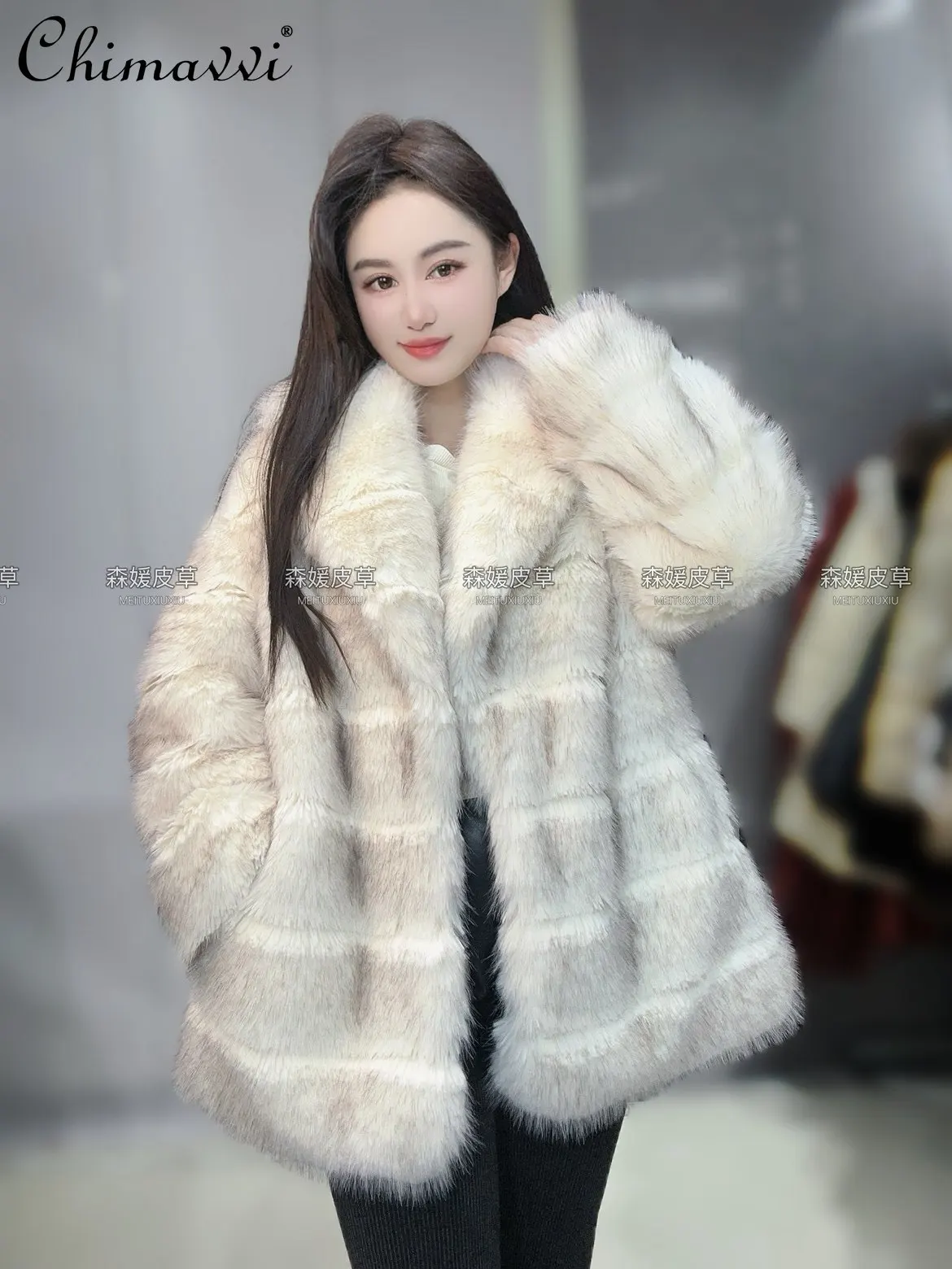 2025 겨울 의류 신상 패션 긴 소매 퍼 코트 슈트 칼라 루즈 두꺼운 따뜻한 긴 소매 우아한 여성 재킷