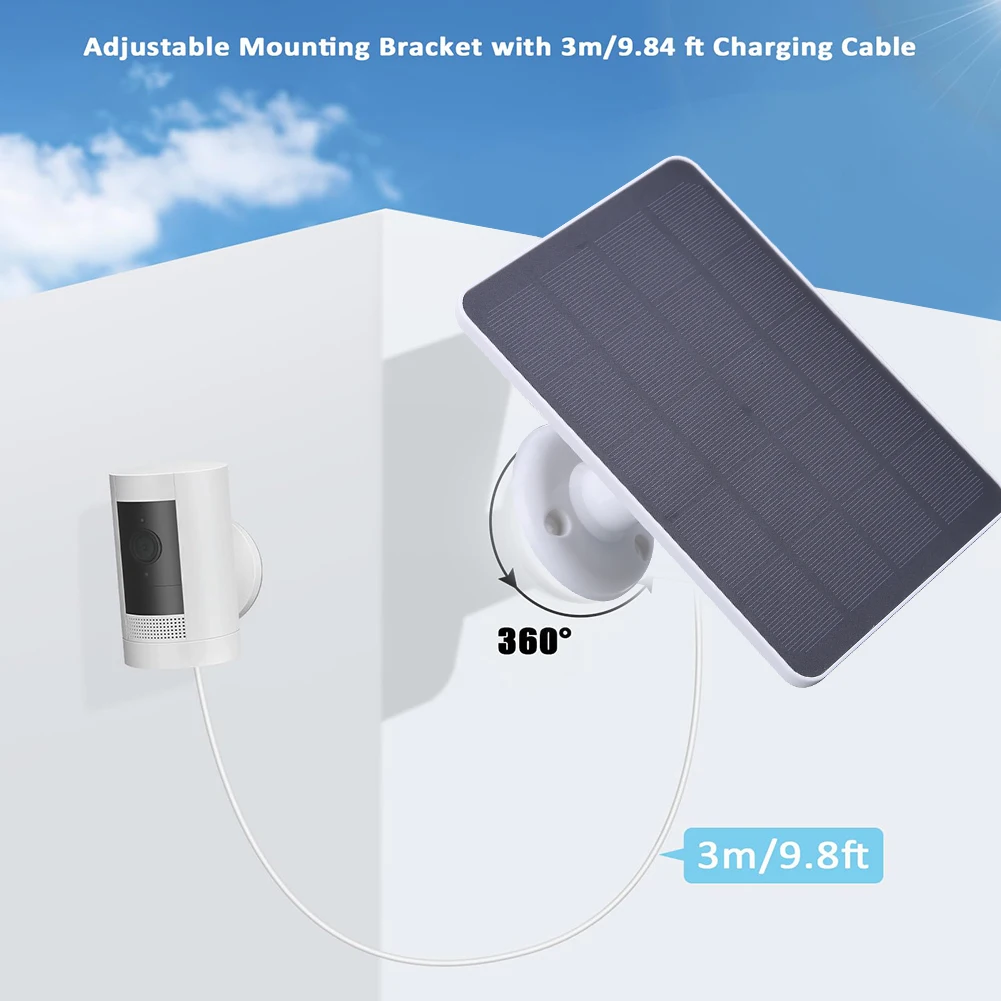 20W Solar Panel DC3.5x1.35-port Portable Solar Panel IP65 Waterproof 360 Rotating Wall Mount Bracket for Outdoor Camera