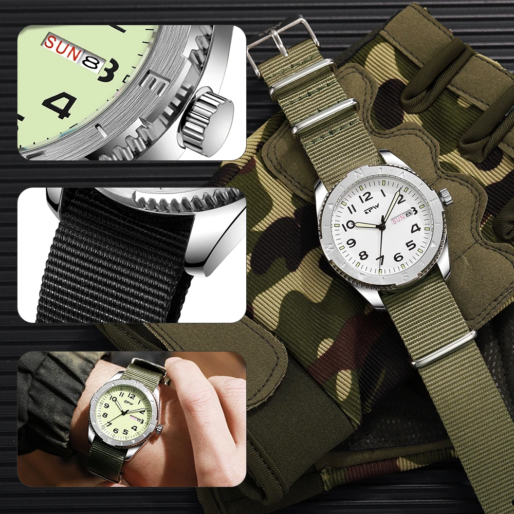 Men's 40mm Field Watch, Easy Reading Fabric Strap