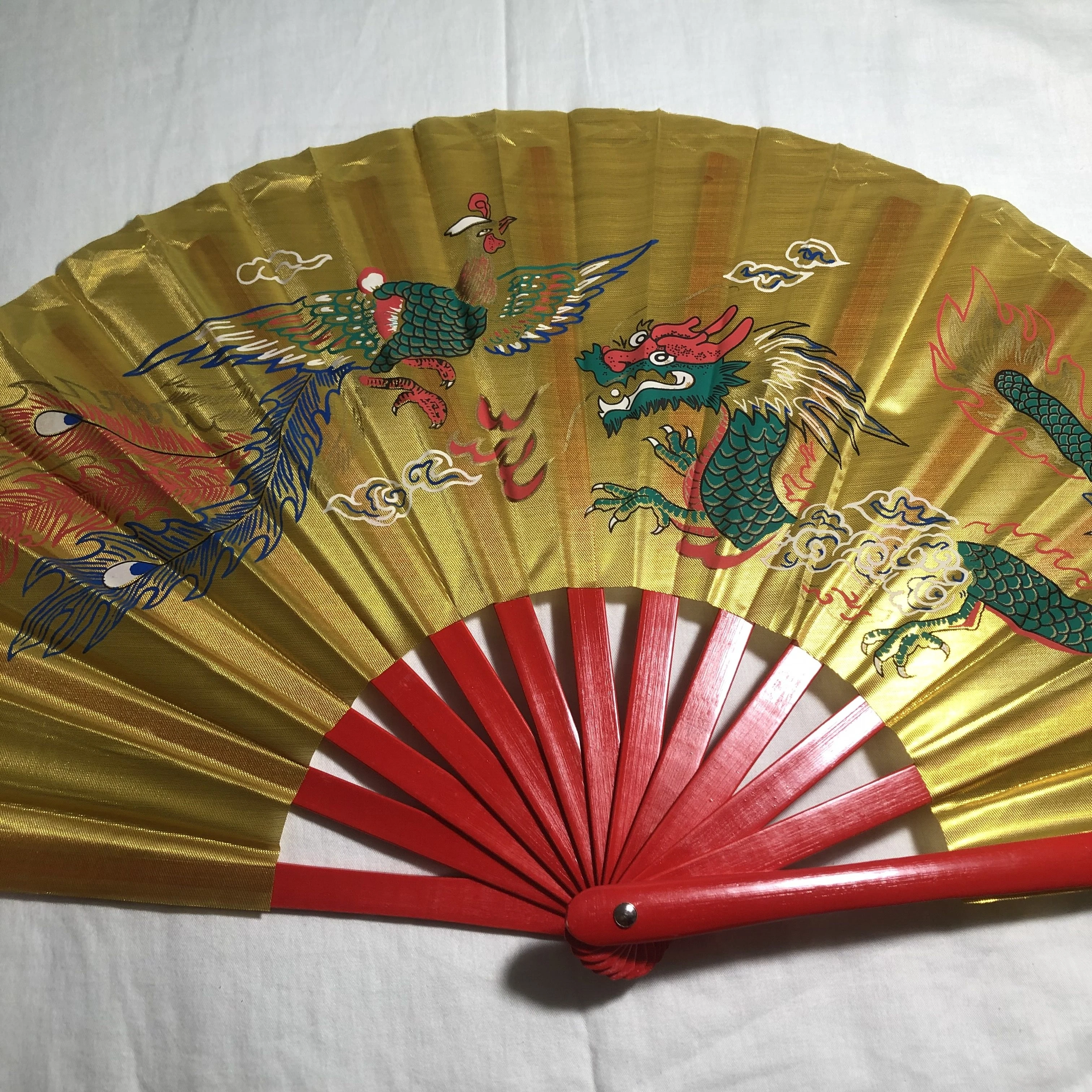 Dragon Phoenix Tai Chi Martial Arts Kung Fu Bamboo Silk Fan Right Hand Wushu Dance Practice Training Bamboo Bone Kung Fu Fan