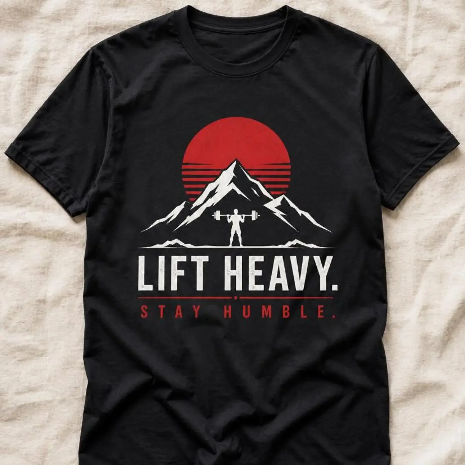 Lift Heavy Stay Humble Mountain Sunset T Shirt Gym Motivation Weightlifting Bodybuilding Fitness Powerlifting for Him vintage