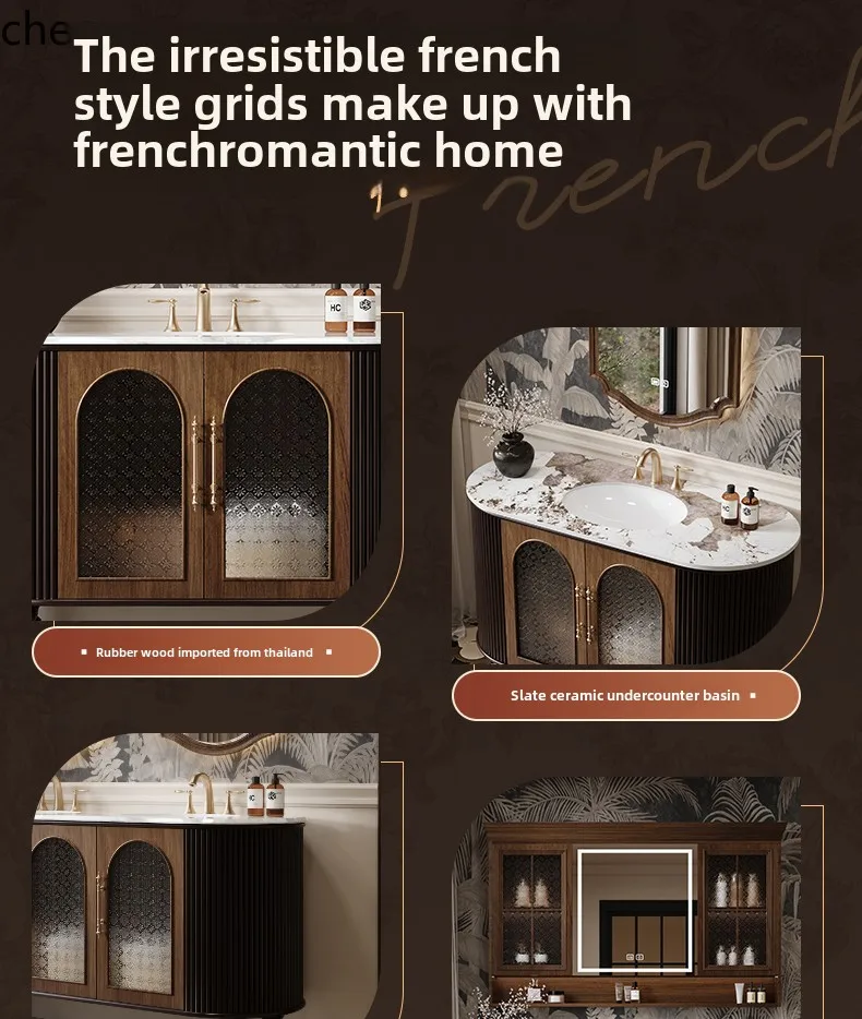 WL rock slab ceramic under the counter basin retro wind floor rubber wood bathroom cabinet customization