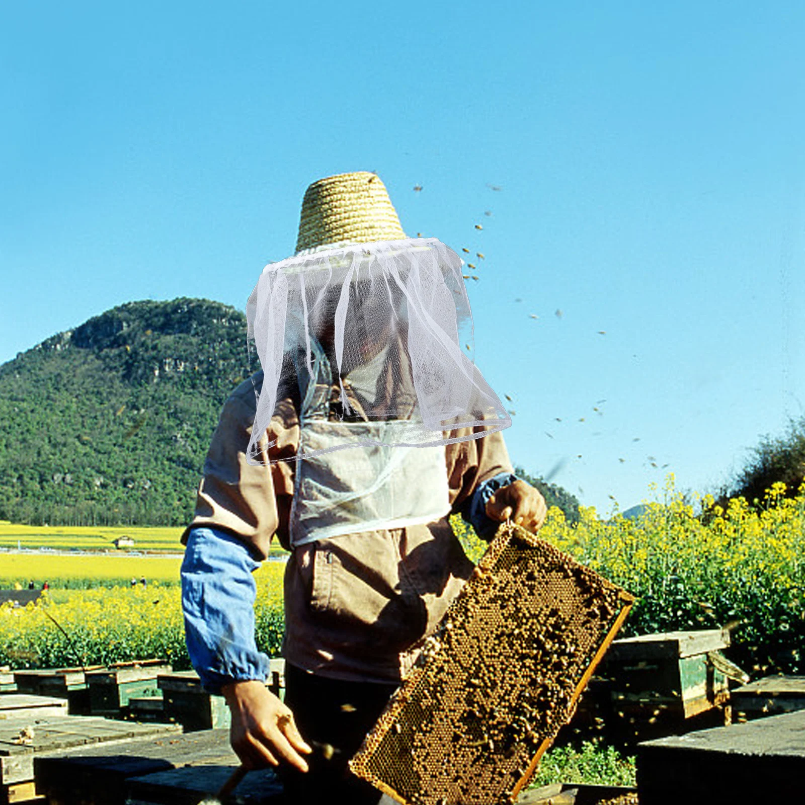 

2Pcs Anti Mosquito Mesh Net Hat High Air Permeability for Outdoor Fishing Hunting Gardening Head Net Portable Insect Protection