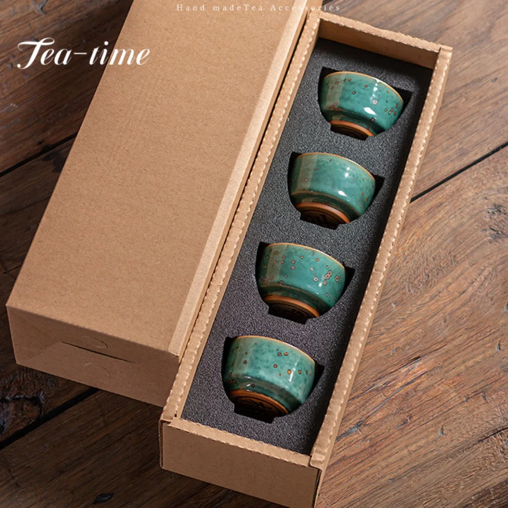 4pc/set Klin Change Green Hill Ceramic Teacup Elegant Smelling Cup Personal Cup White Tea Household Tea Ceremony Collection Gift