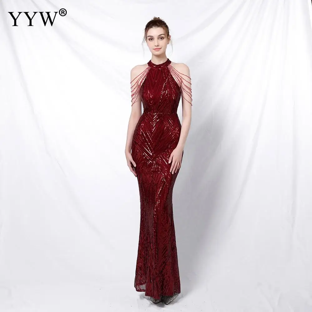 

Sequin Beads Dress 2022 Chic And Elegant Mermaid Sleevesless Woman Long Formal Prom Party Gown Bridesmaid Evening Dress Robes De