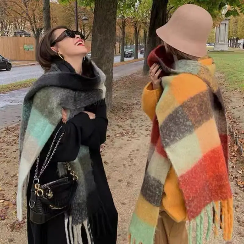 

Winter Warm Cashmere Scarf Women Luxury Thicken Shawl for Female Male Retro Plaid Scarf Blanket echarpe femme hiver bufanda