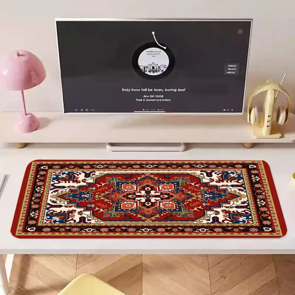 Red Black Vintage Carpet Table Mat Thick Rubber Smooth Glide Mouse Pad For Warm Office Decor