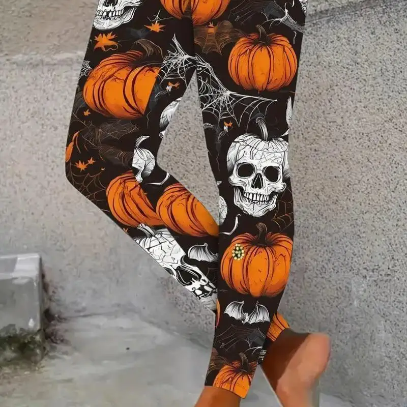

loween Pumpkin Print High Waist Workout Leggings Casual Straight Leg High Waist Korean Sle Neutral Umbrella Pants