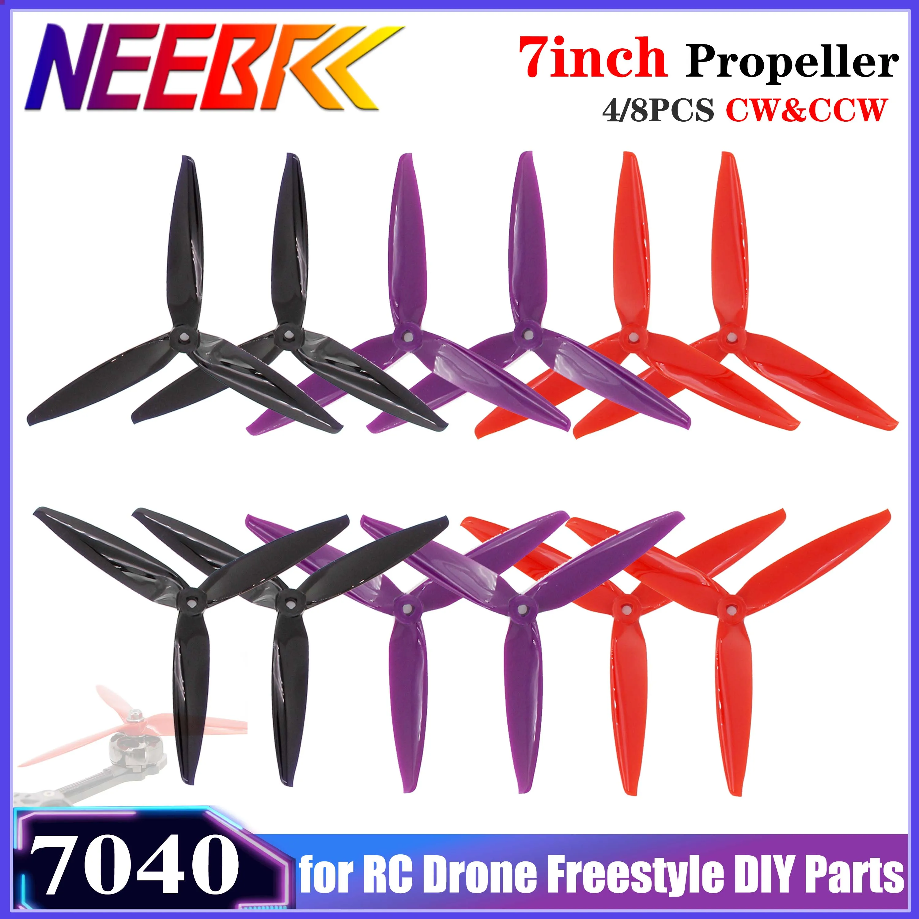 4/8PCS NEEBRC 7040 7 zoll 3 Blatt CW & CCW Propeller Leichte Geräuscharm für RC FPV Racing Drone Flugzeug Freestyle DIY Zubehör