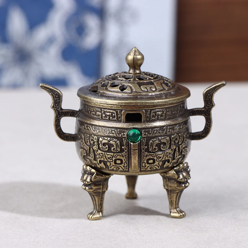 Exquisite Chinese Style Alloy Incense Burner Alloy Lucky Incense Burner Bowl Incense Holder With Handle Yoga Meditation Decor
