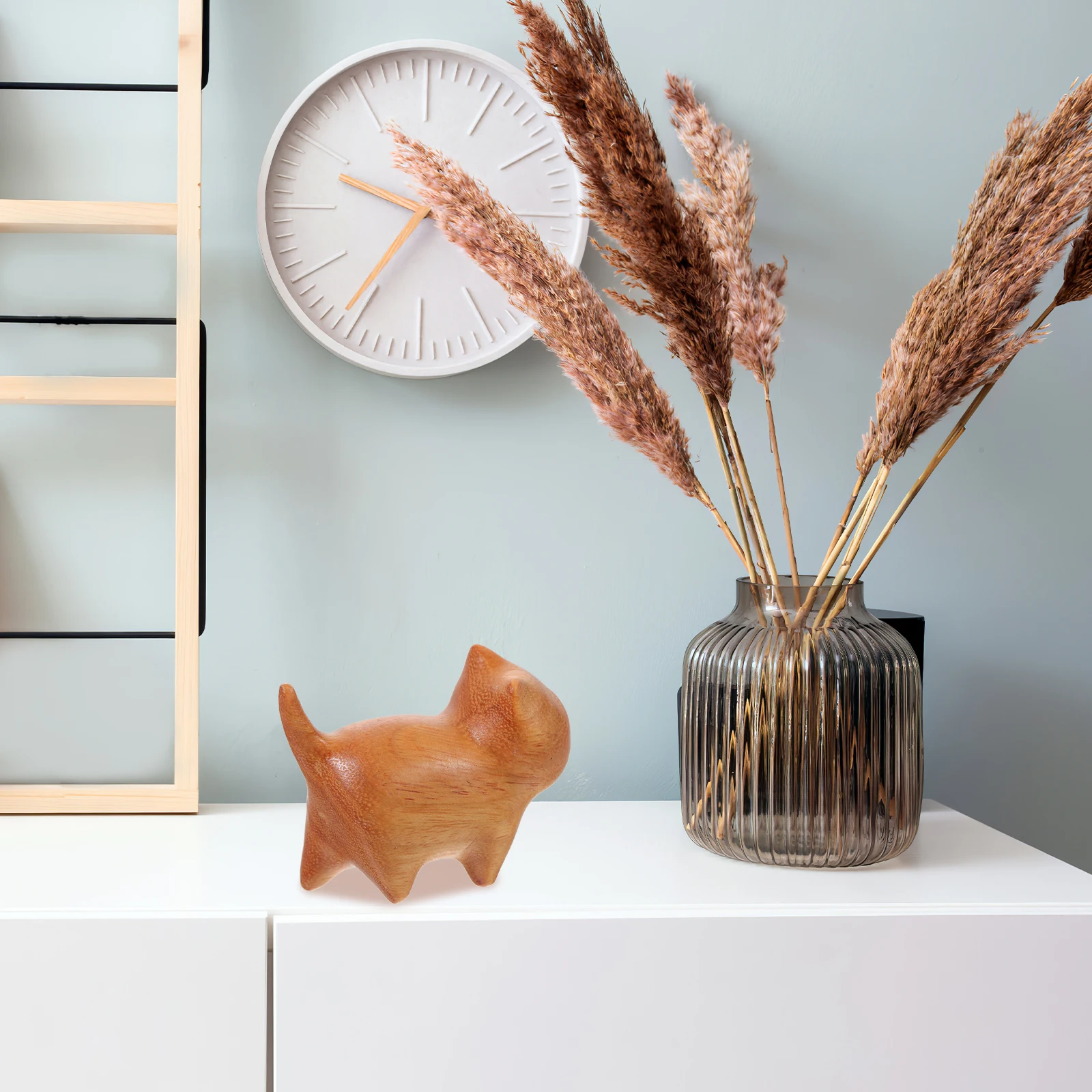 

Wooden Cat Cute Kitten Statue Home Decor Animal Cute Cat Statue Sculpture Lightweight Portable Garden Ornament