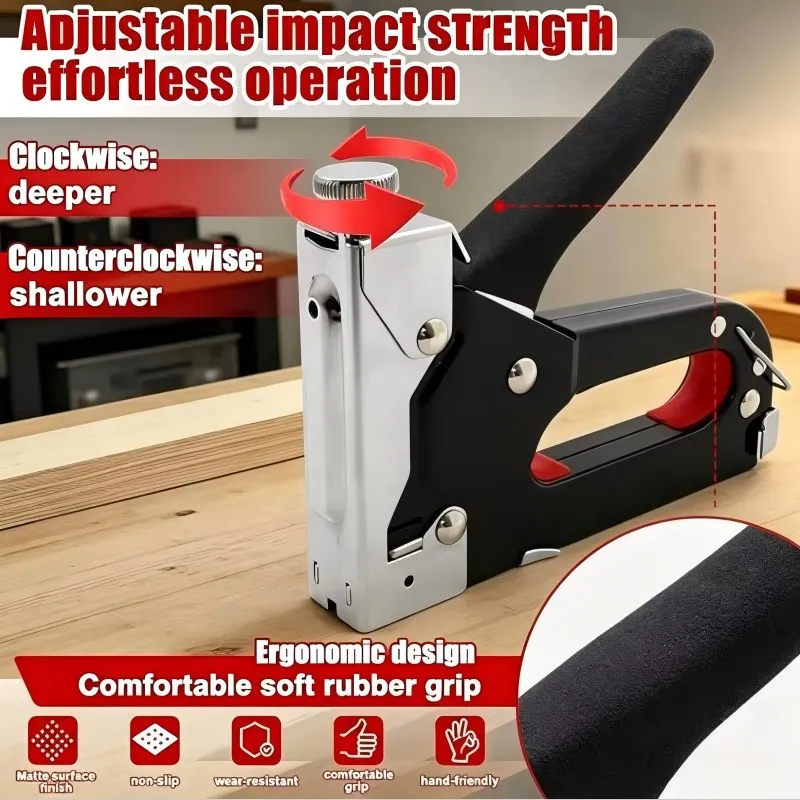 Adjustable 4 in 1 Staple Gun,Upholstery Staple Gun Heavy Duty Manual Stapler with 800 Staples for Wood, Crafts,DIY Decoration