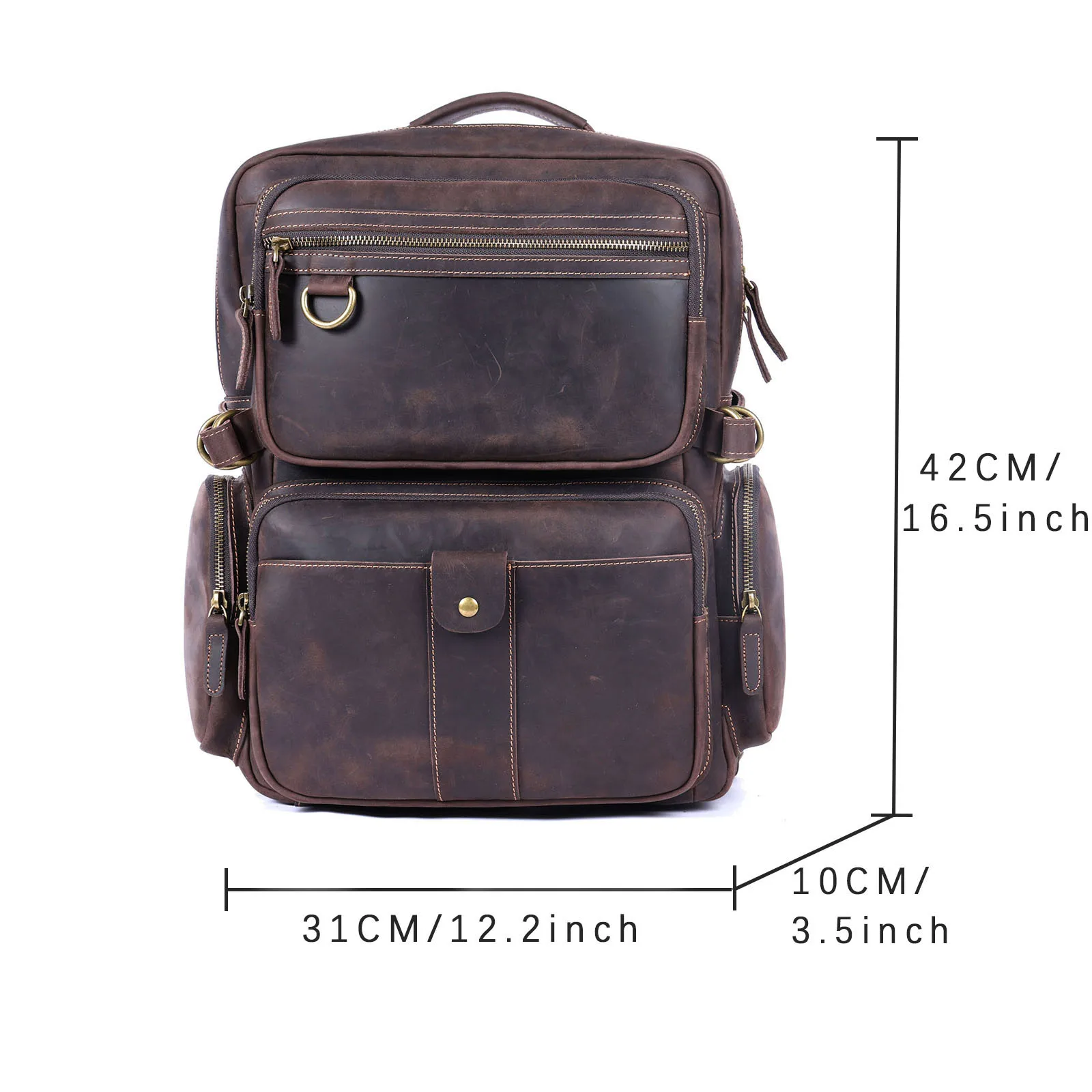 S.WORKER Vintage Echtleder-Rucksack Laptop-Tasche Casual Crazy-Horse-Leder Schultasche Outdoor-Reise-Weekender-Tasche – Detail 3