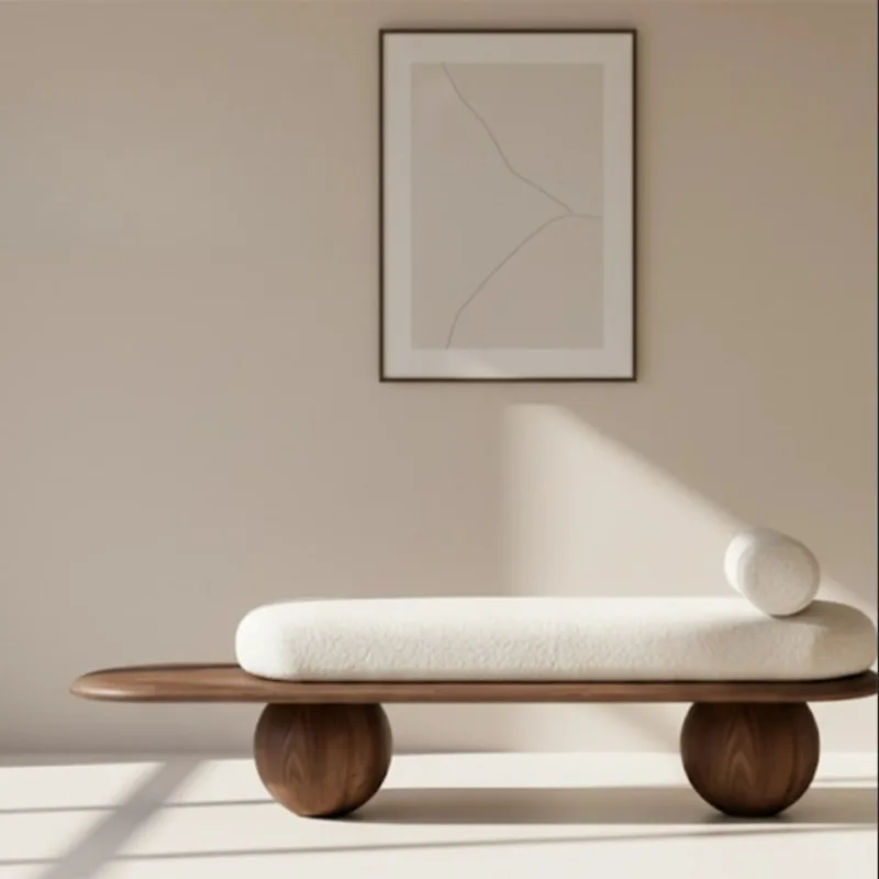 

wood French medieval strip stool, shoe change stool, entrance door household light luxury high-end bedroom, bedside stool